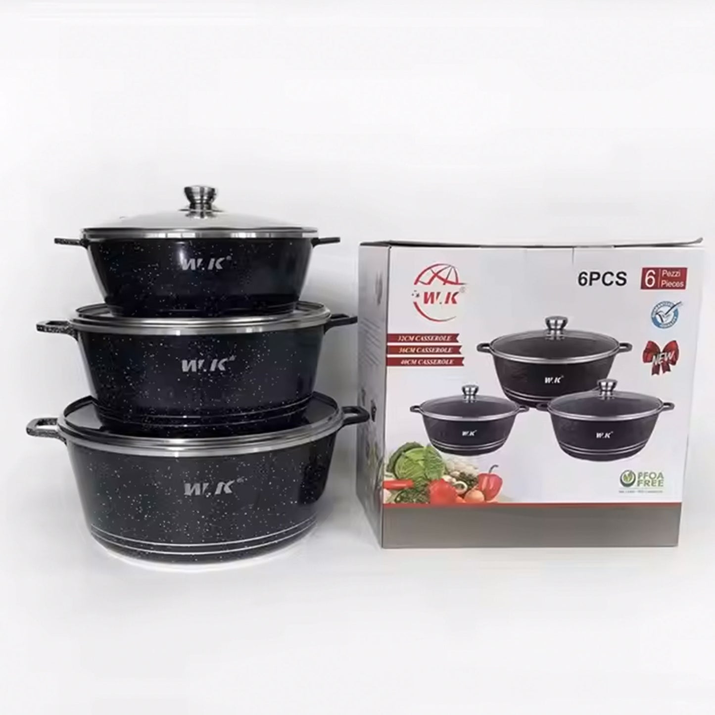 WK 6PCS Aluminum Nonstick Casserole Granite Non Stick Cooking Pot Cookware Set